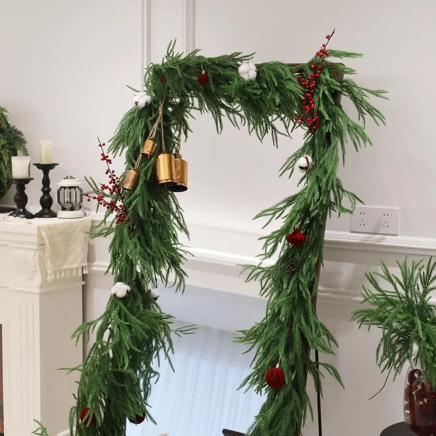 

Christmas Garland Norfolk Pine Garland Real Touch Artificial Greenery Garland for Mantle Fireplace Table Indoor Outdoor Holiday