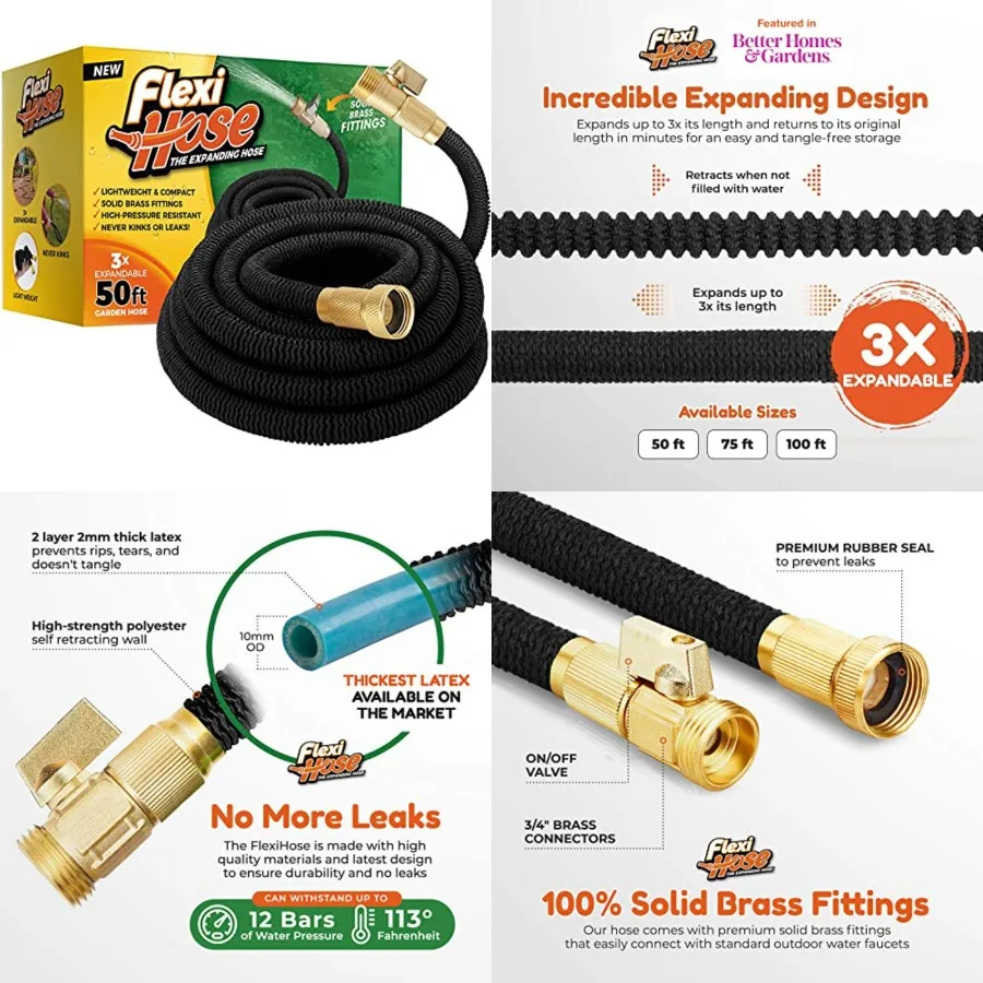 

Lightweight Expandable Garden Hose, - Retractable Garden Hose, Water Hose - No-Kink Flexibility, 3/4 Inch Solid Brass Fittings