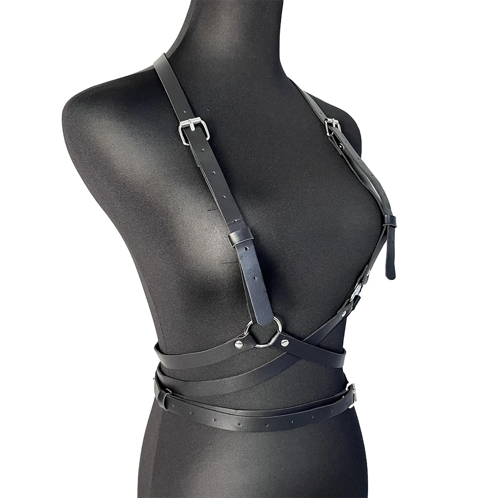 Imbracatura per il corpo BDSM Lingerie in pelle Abbigliamento fetish Intimo per donna Imbracatura per il petto Reggiseno rave erotico Cinture per spada Abiti gotici