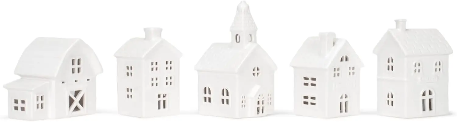 Juego de estatuillas de porcelana Winter Village con luces LED, 11 piezas para decoración de mesa navideña