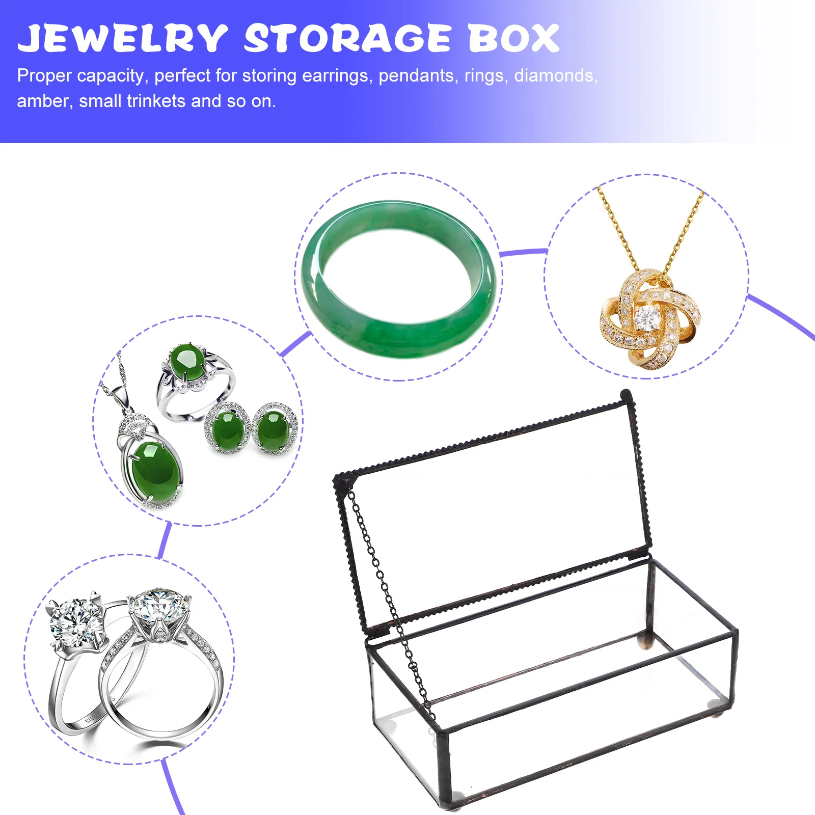 

Gift Storage Box Vintage Glass Jewelry Organizer Lid Home Decor Trinket Case Keepsake Display Household Supplies Party