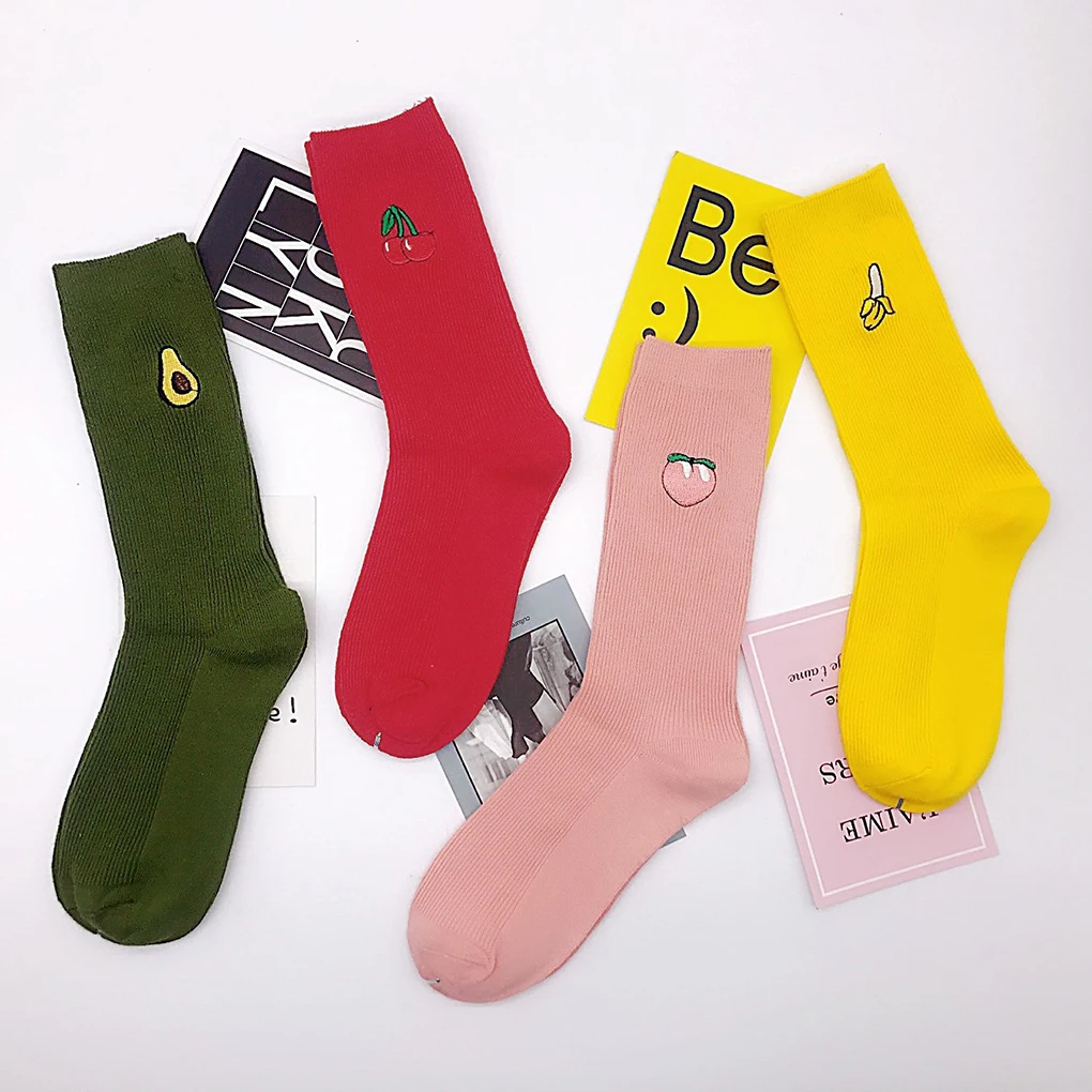 Women Adult High Cut Cartoon Fruit Pattern Breathable Cotton Medium Thickness Socks for Daily