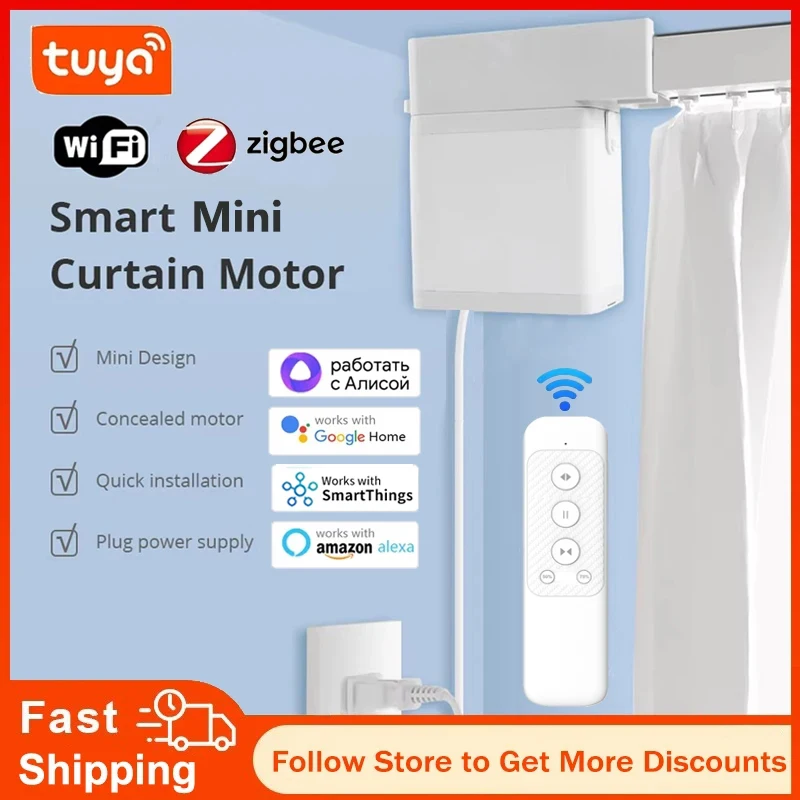 

Latest Mini Tuya Smart Curtain Motor Zigbee/Wifi Electric Cornice Automatic System Support Alexa Alice Google Home SmartLife
