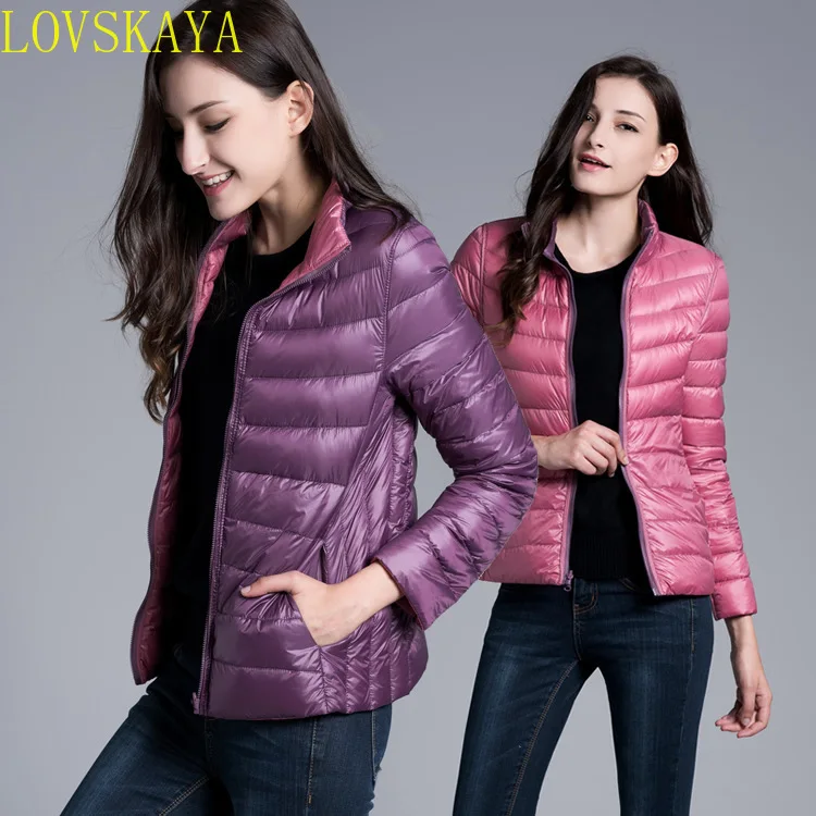 Women's down cotton jacket winter new double-sided short slim fit thin double-sided standing collar down cotton