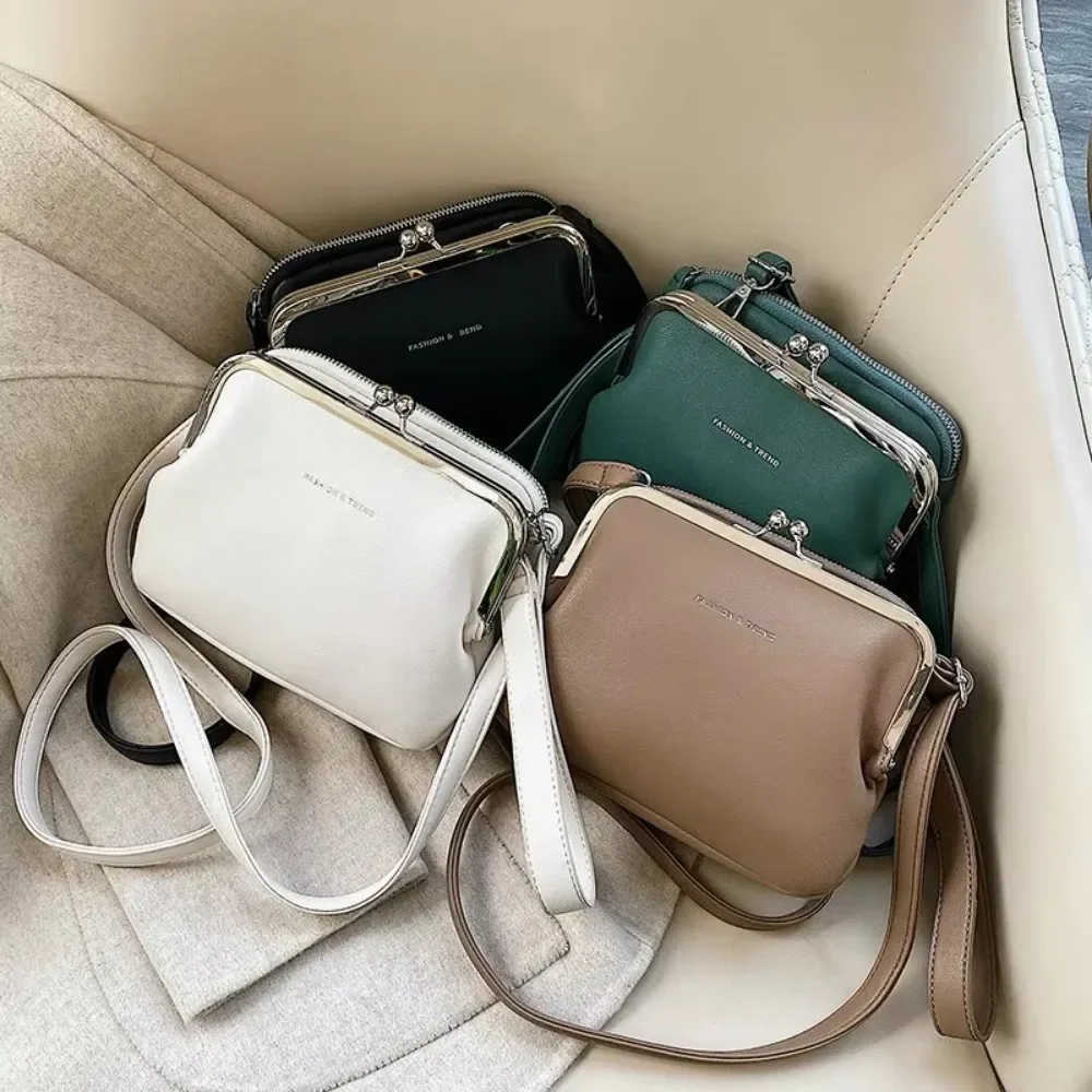 

Women's Vegan Leather Crossbody Bag, Adjustable Shoulder Purse Minimalist Solid Color Clip-On Messenger Handbag