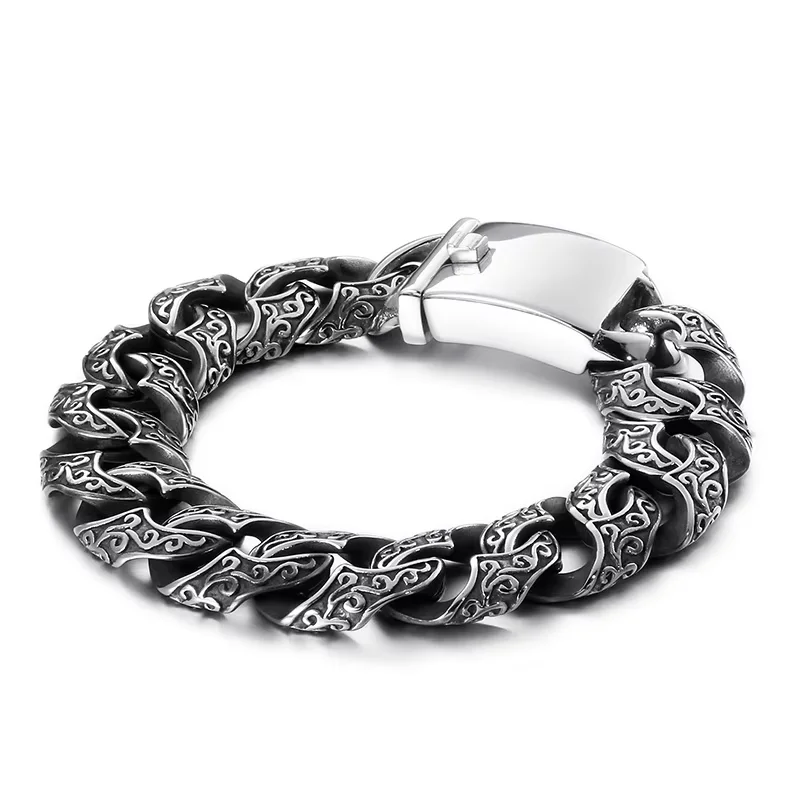 Fongten Totem Bracelets for Men Stainless Steel Cuban Chain Man Wristband Charm Bracelets Bangle Gold Color Jewelry Wholesale