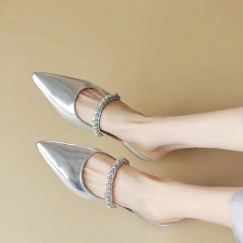 2024 New Women\'s Summer Slim Heel Pointed High Heel Rhinestone Slippers Women Heels Luxury Women\'s Shoes
