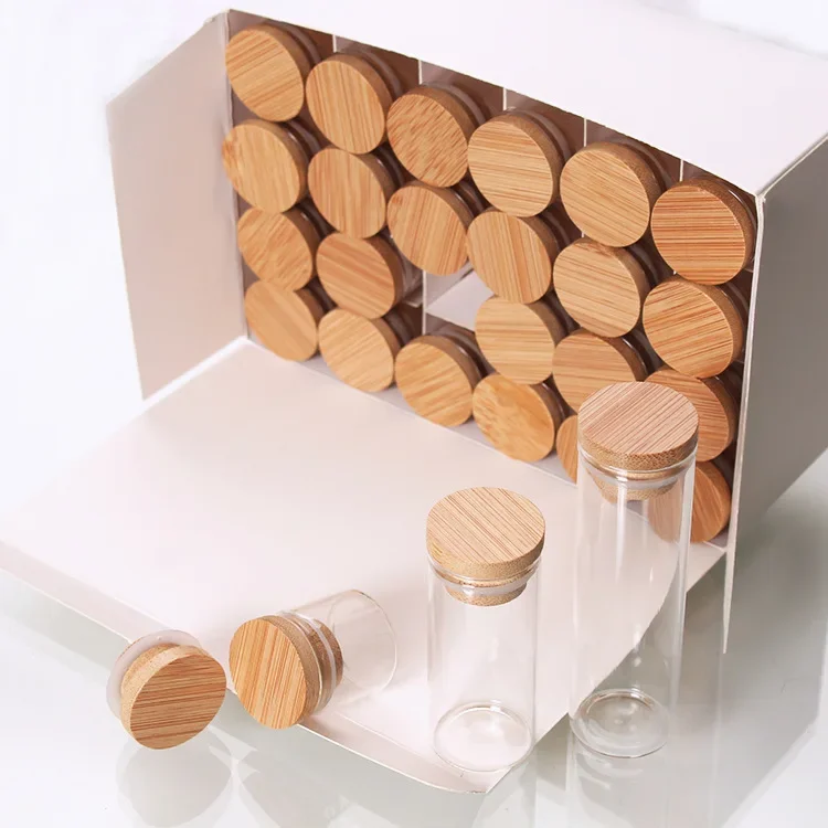 2/5/10/12/20/24pcs 15ml、25ml 3cm Transparent Glass BottlesJars Vials Terrarium with Bamboo Lids for Art Crafts Wedding Favors