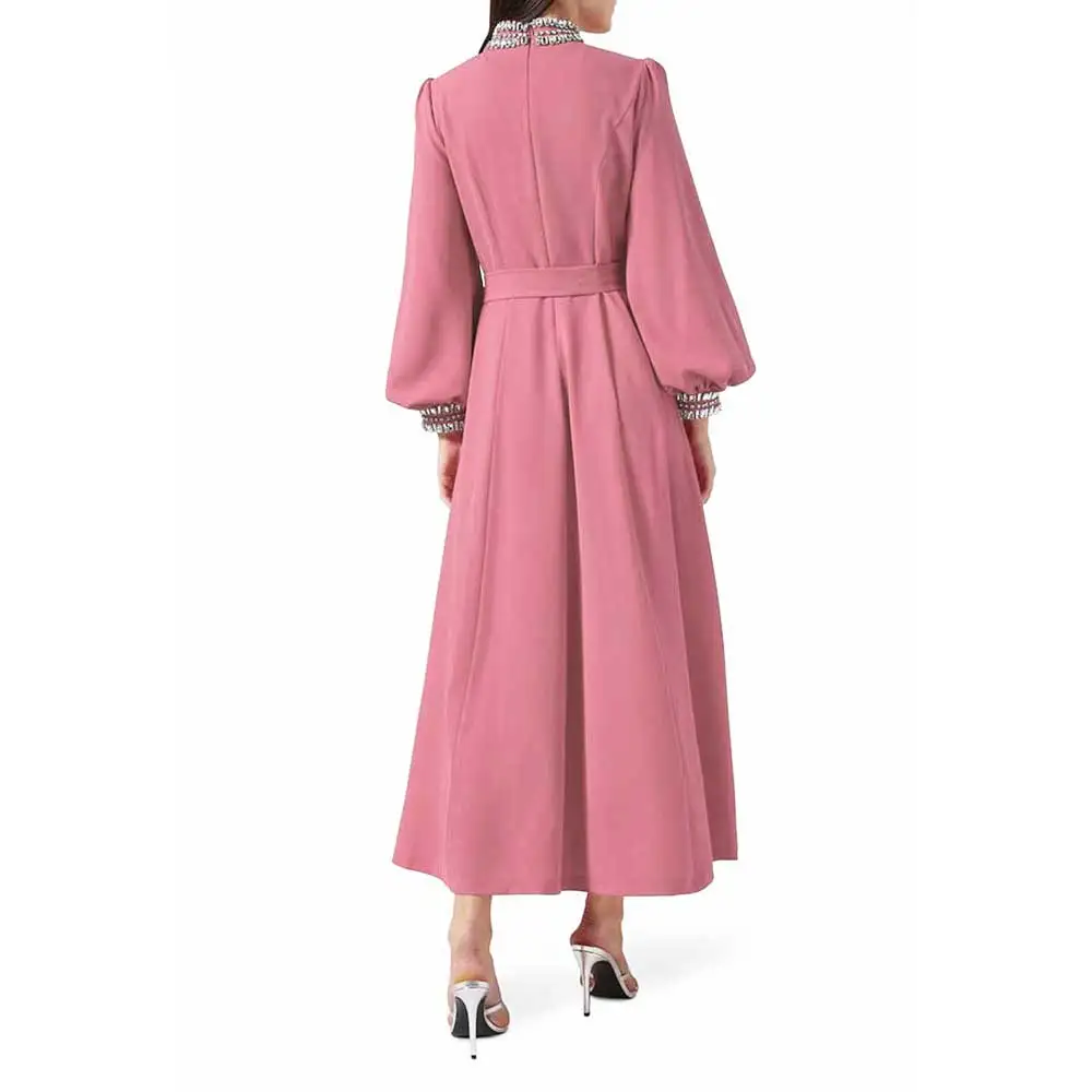 YUNLAN Gorgeous Dark Pink Evening Dress 2024 Arab Women Wedding Crepe Short Sleeve Formal Prom Special Occasion Party Mom Dress