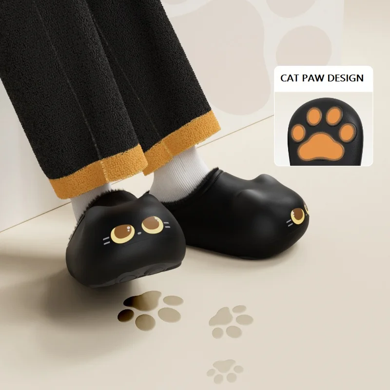 

Kawaii kitty designer slippers women's bottom cat paw shoes winter warm waterproof mules clogs woman kitten home slipper adult