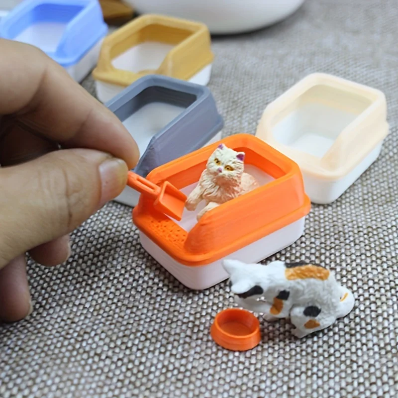 Mini litter box, miniature shovel, pet supplies, home furnishing props, miniature model, indoor and outdoor decoration supplies