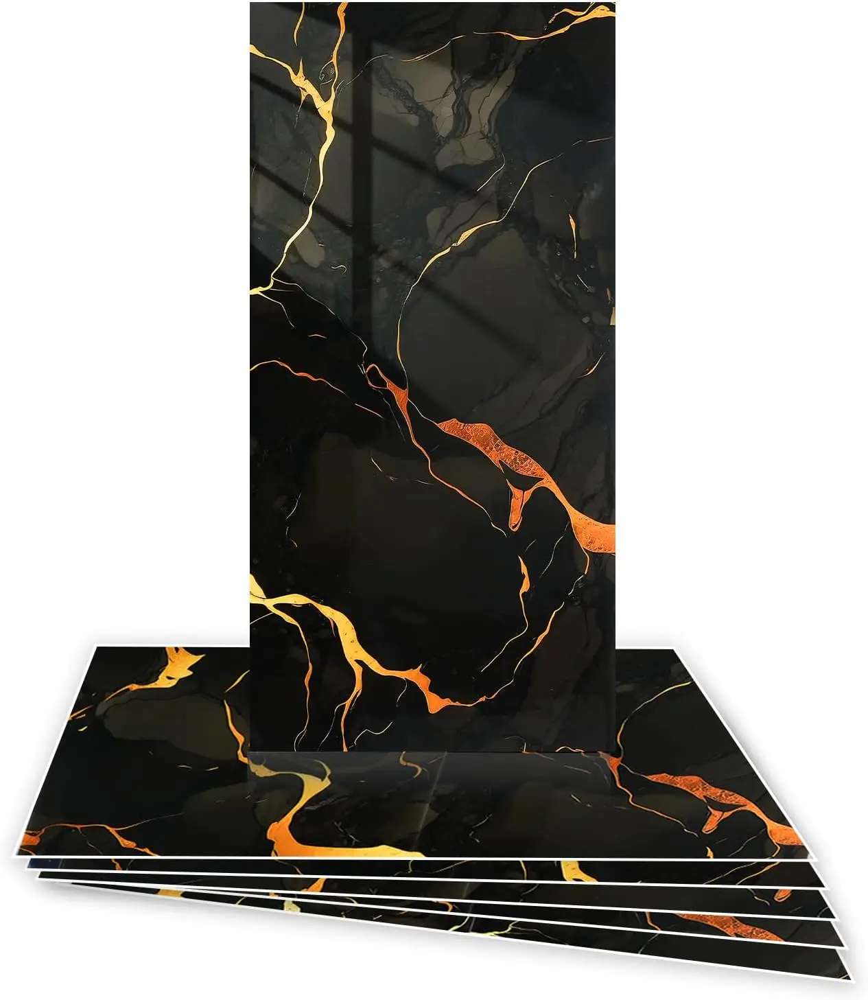 10 szt. Marmurowe, samoprzylepne, wodoodporne panele ścienne z PVC do łazienki, płytki do obloju ścian, naklejane na ścianę do sypialni, kuchni, 30 cm * 60 cm (Czarno-Złote)