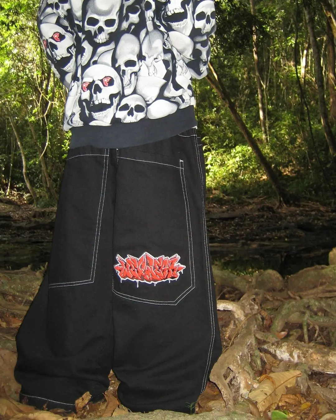 Wexwear Graphic Embroidered Baggy Jeans Streetwear Y2K Jeans Men Women Harajuku High Waist Wide Trouser Black Skateboard Pants