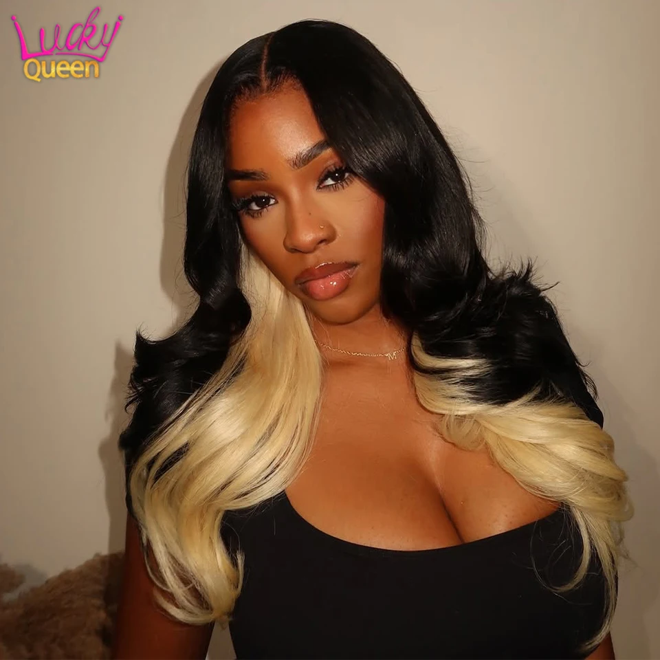 Highlight 613 Blonde Farbige HD 13X4 Lace Front Perücke mit gebleichten Knoten, vorgezupft, 5X5 Lace Closure Perücke, Echthaarperücken für Frauen