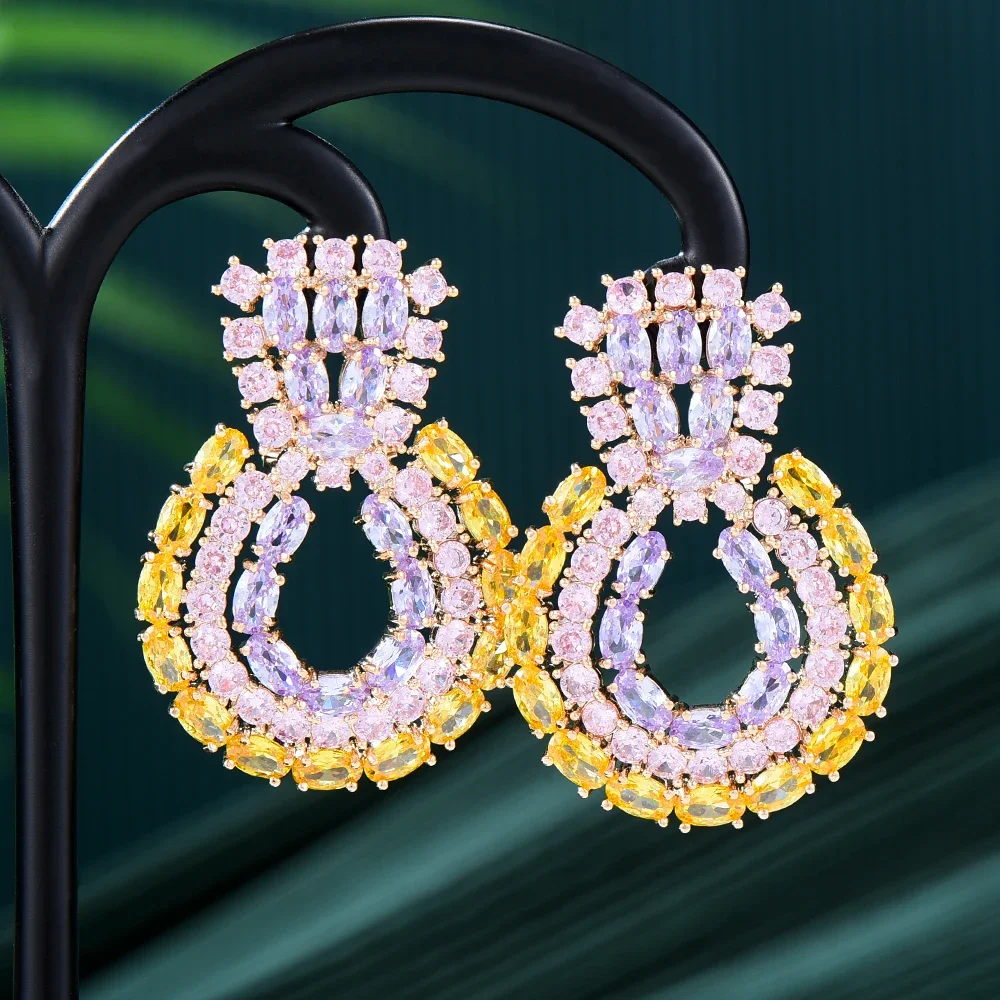 

Soramoore Luxury DOUBLE Big Drop Earrings Trendy Cubic Zircon Indian Earrings For Women Wedding Engagement Party JEWELRY GIFT