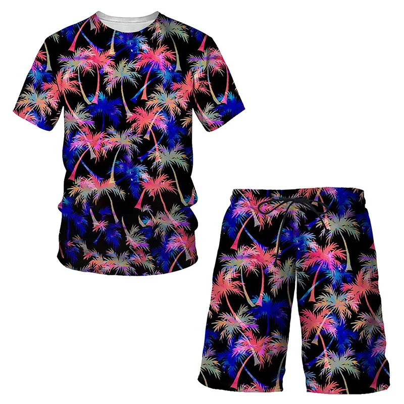 Hawaiian Men\'s Tracksuit Fruit Plant 3D Print T-shirt Shorts Sets 2 Pieces Streetwear Oversized Sportswear Beach Suits Clothing