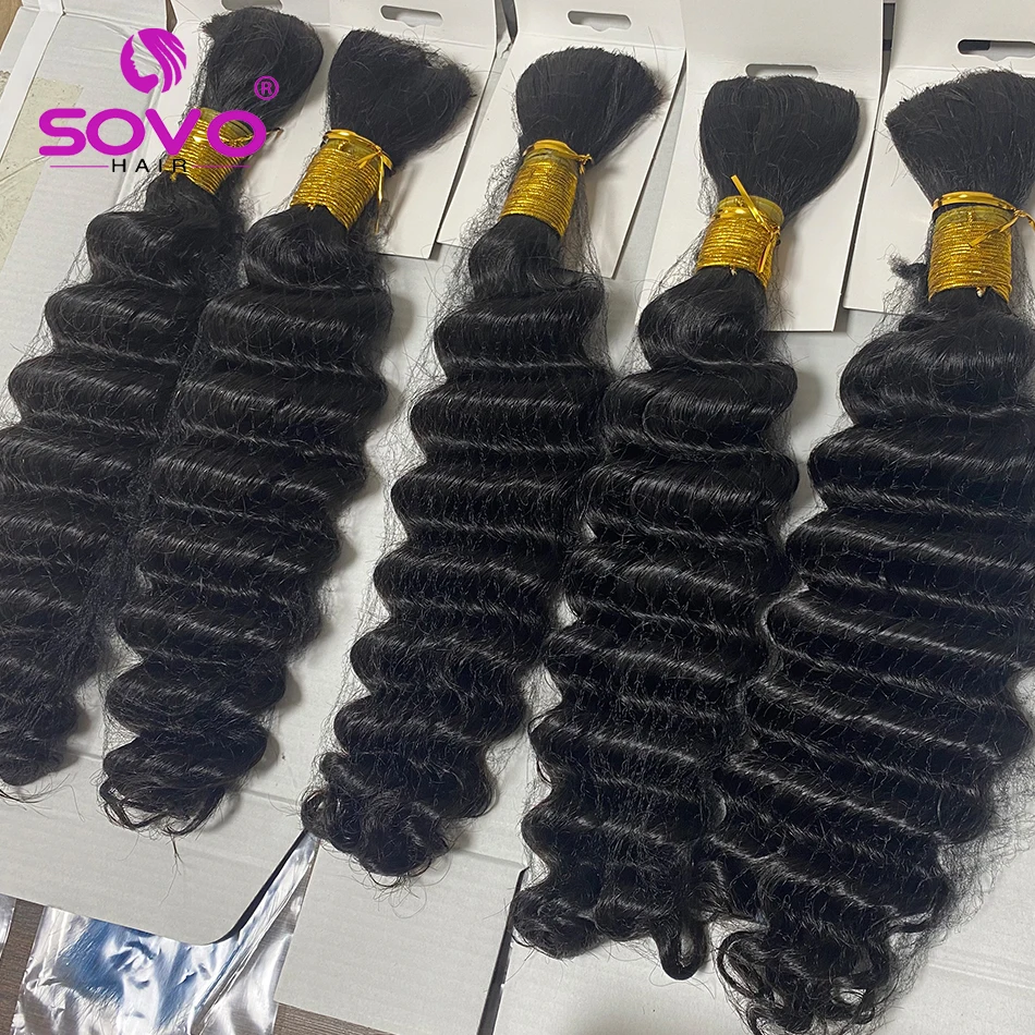 14-28 inches Deep Wave Bulk Human Hair For Braiding No Weft Micro Braiding Hair Braids Extensions Human Hair  Natural Black