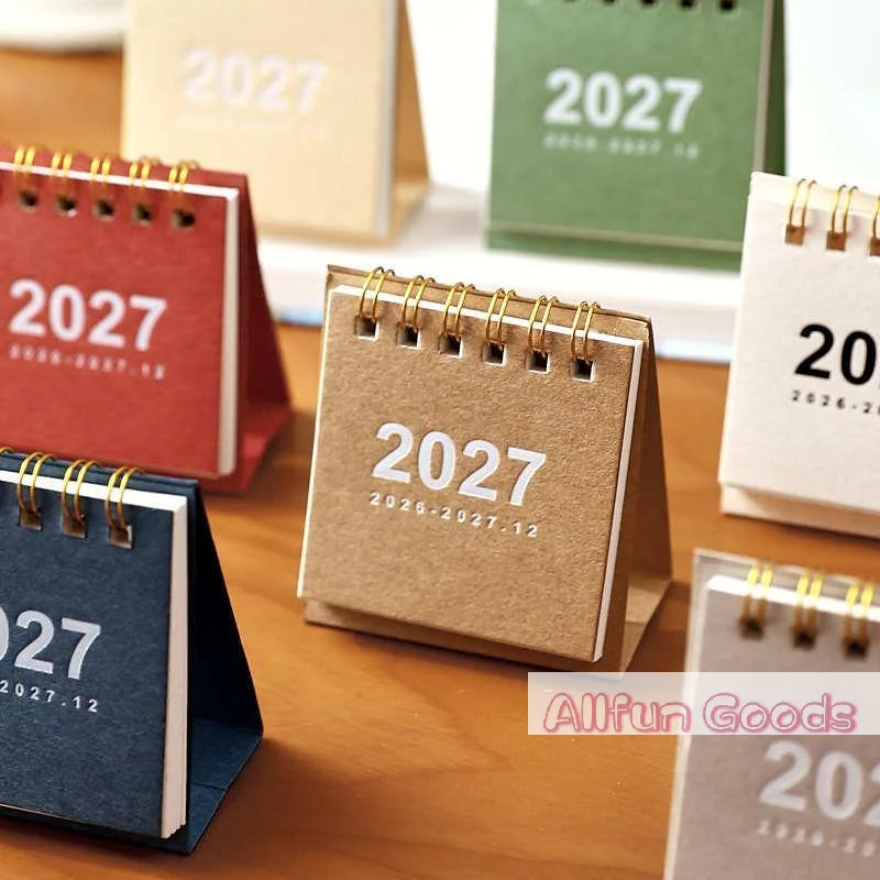 [TG835]2027 Mini Simple Calendar Small Desk Calendar Creative Coil Calendar Planner Desktop Decoration Office Stationery