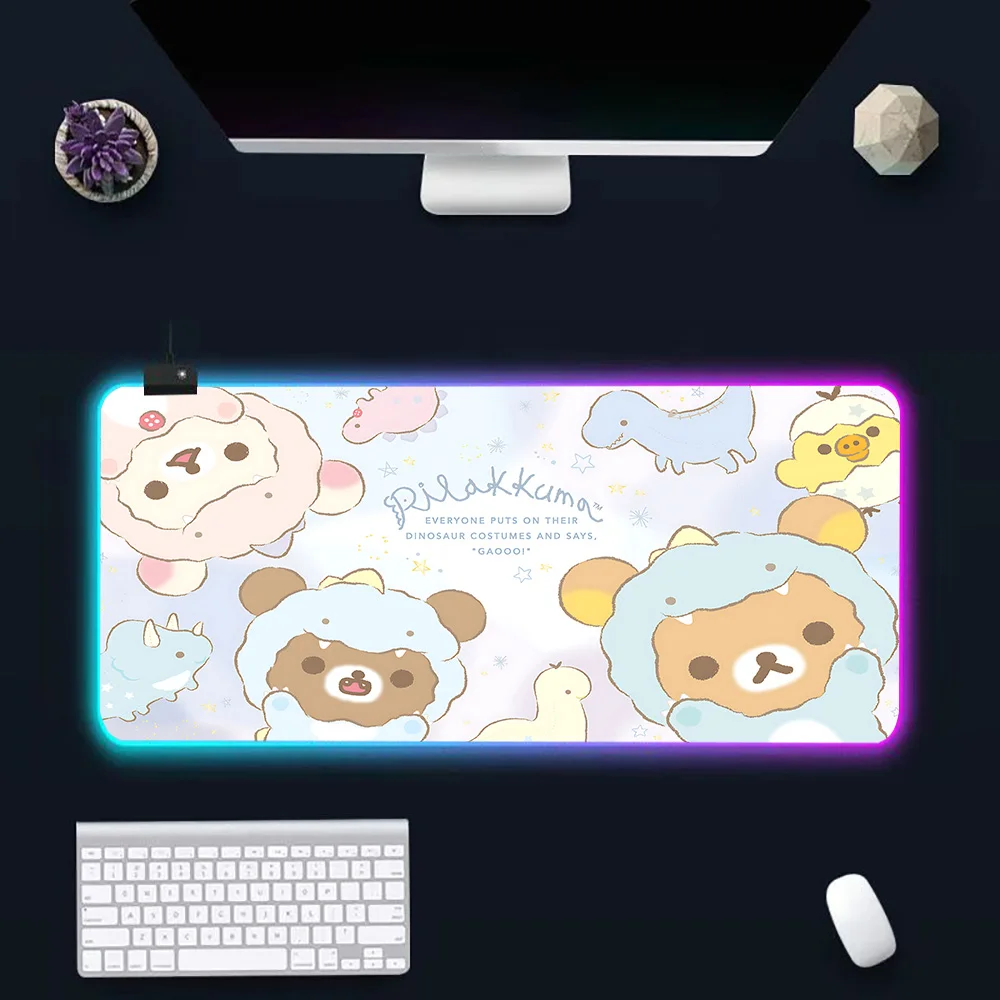 Japan SAN-X Rilakkuma cute RGB Pc Gamer Keyboard Mouse Pad Mousepad LED Glowing Mouse Mats Rubber Gaming Computer Mausepad