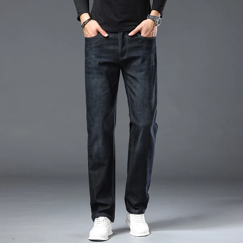 2025 New Fashion Men\'s Casual Black Blue Cotton Jeans Classic Style Male Denim Trousers Stretch Slim Fit Pants Plus Size 28-40