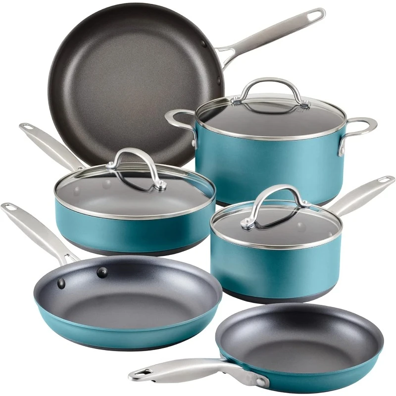 Hard Anodized Nonstick Cookware Pots and Pans Set, 9 Piece Multi Functional, Durable, Easy To Clean Three Layers of Non Stick