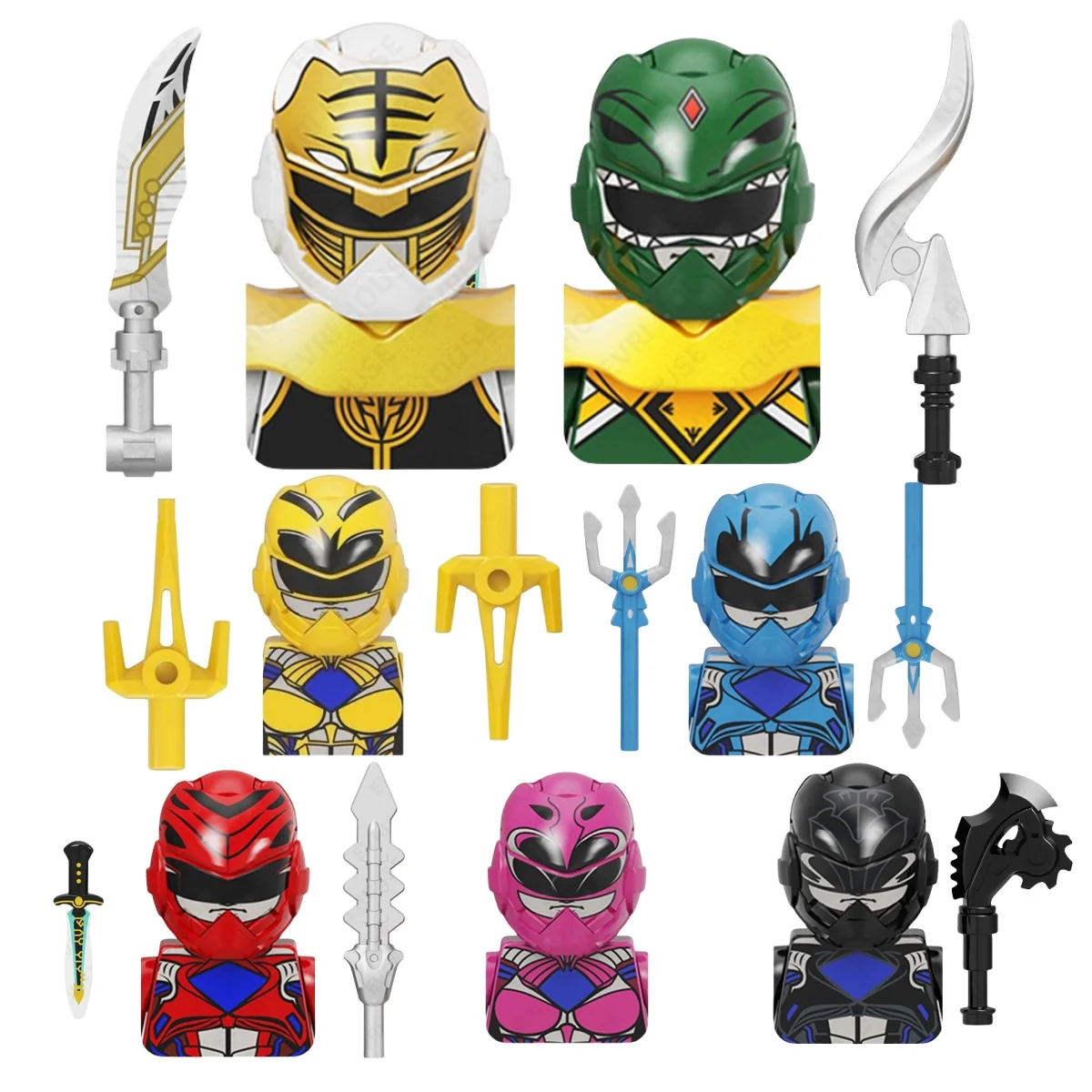

Powered Movie Rangers Mini Building Blocks Red Yellow Green Soliders Warrior Mighty Morphin Action Figures Toys Kids Gifts