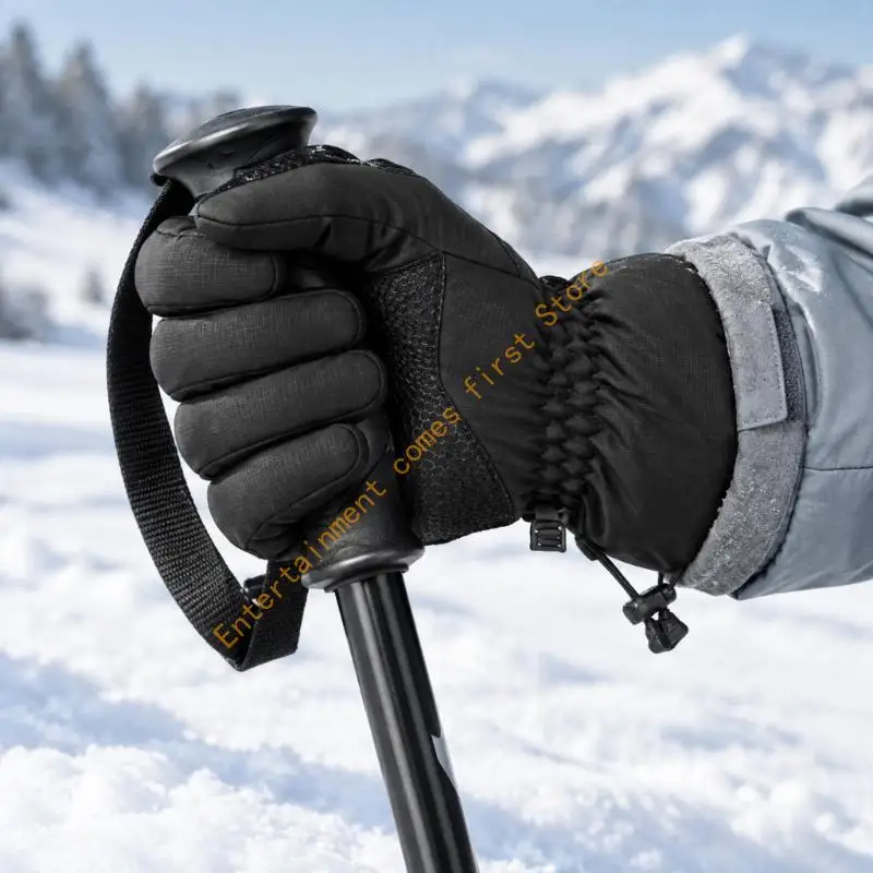 Snow Gloves Thick Inner Fleece Cycling Mittens, Elasticized Wrists, Grip Texture and Screen-Friendly Fingers for Winter Outings