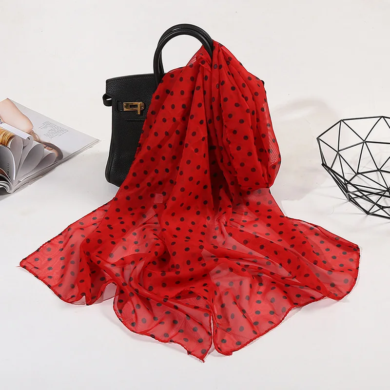 Korean Polka Dots Chiffon Transparent Breathable Sunscreen Shawl 160x50cm Female Summer Thin Long Beach Towel Sun Silk Scarf R43