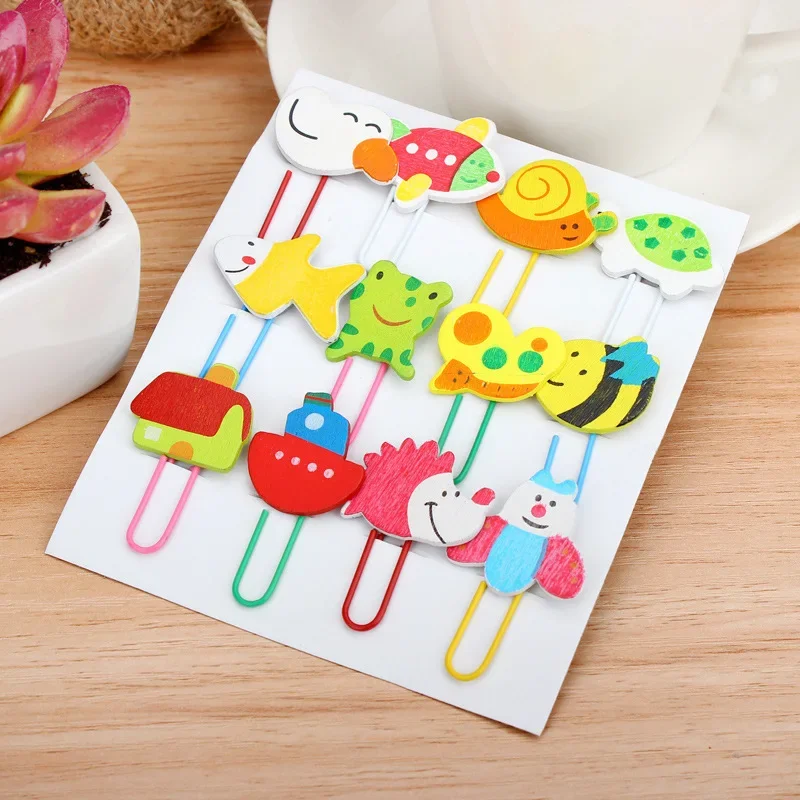 36Pcs Wholesale Wooden Cartoon Paper Clips Cute Animal Pins Bookmarks, Creative Student Stationery Prizes