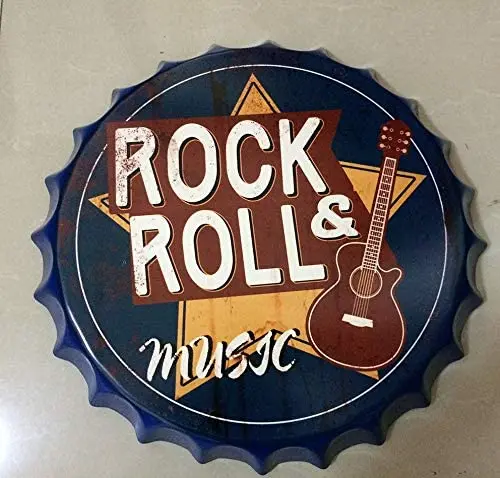 

Rock and ROLL Music Retro Bottle Cap Metal Tin Signs Beer Cap Decoration Plates Wall Art Plaque Decoration Home