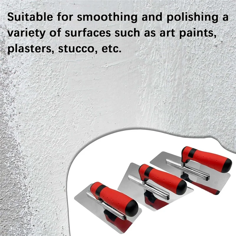 ABKY-Set Sekop Finishing Baja Tahan Karat yang Dipoles (3 Pak), Alat Tangan Plesteran Cat dengan Pegangan