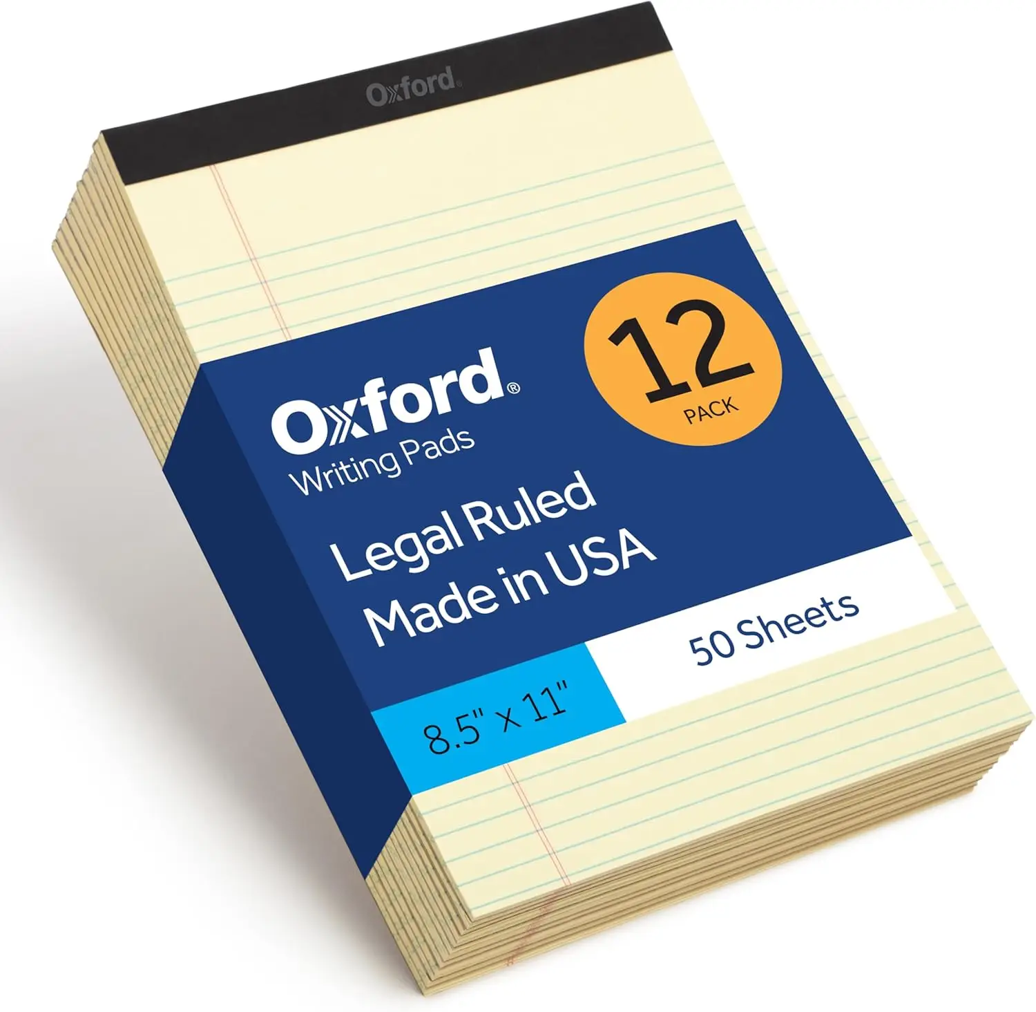 

Legal Pads 12-Pack, 50 Sheets Each, 8.5x11 Canary Yellow, Jr. Legal Ruling, Perforated