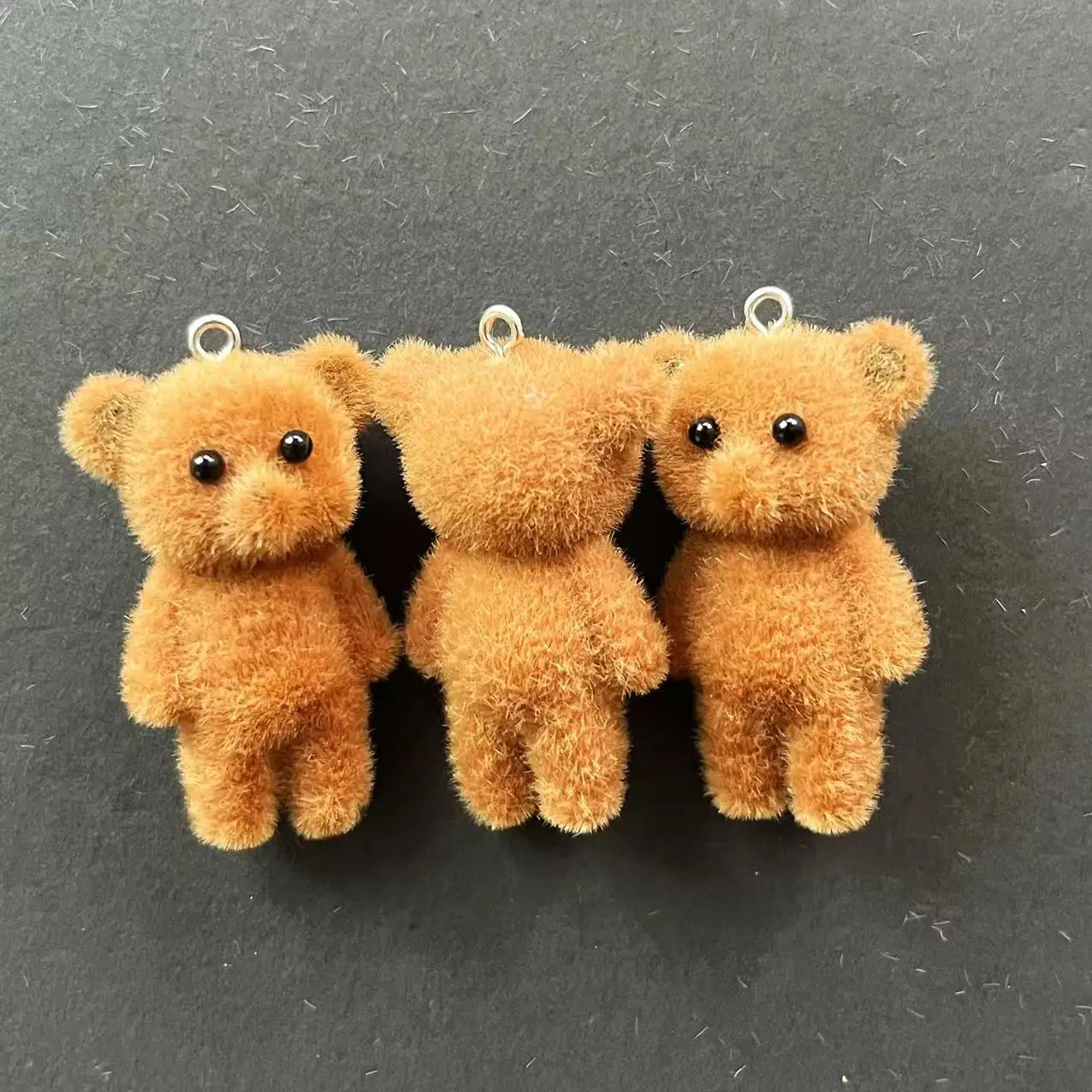 30Pcs Flocked Baby brown bear Charms Cartoon Animal Resin Pendant  For Make DIY Jewelry necklace earring Keychain accessories