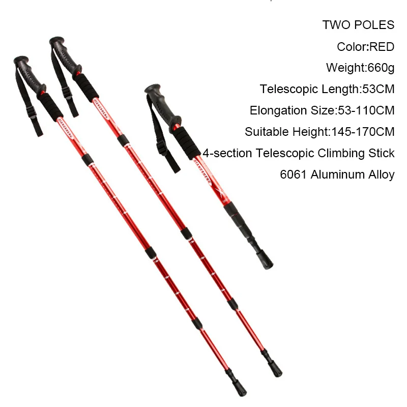 4-Sections Trekking Poles Outdoor Anti shock Climbing Hiking Poles Adjustable Collapsible Alpenstocks Camping Walking Sticks