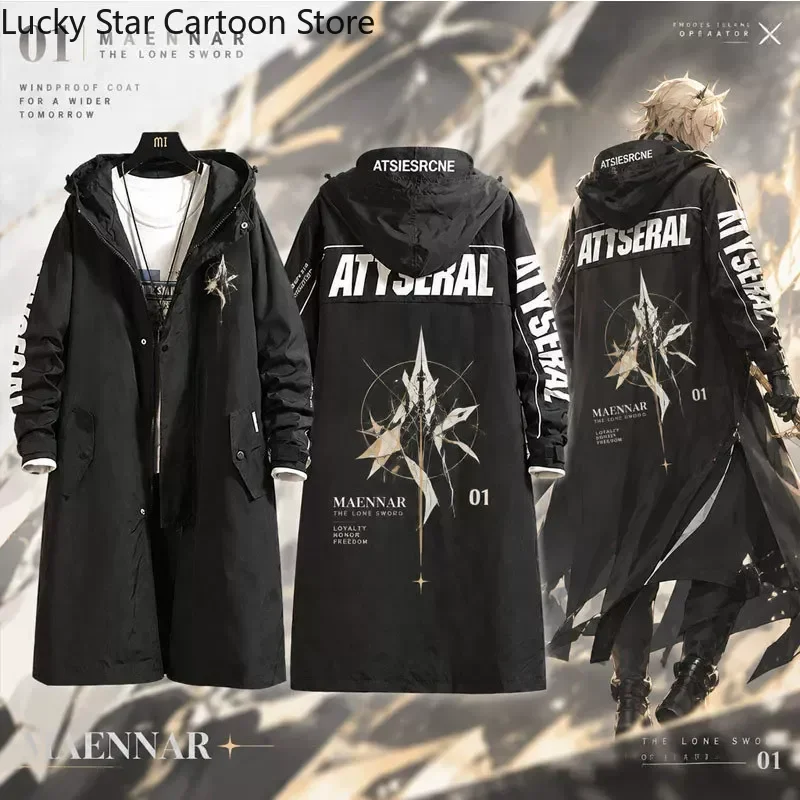 Game Print Arknights Młynar Cosplay Long Trench Coat Jacket Fashion Casual Cool Unisex Windbreaker Clothing Halloween Gift