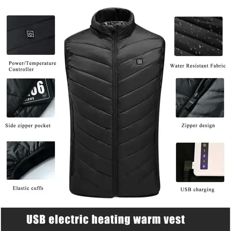 21 Heating Areas Jacket Men\'s Winter New USB Electric Heating Warm Sleeveless Vest Infrared Heating Clothes Men\'s Snow Ski Vest