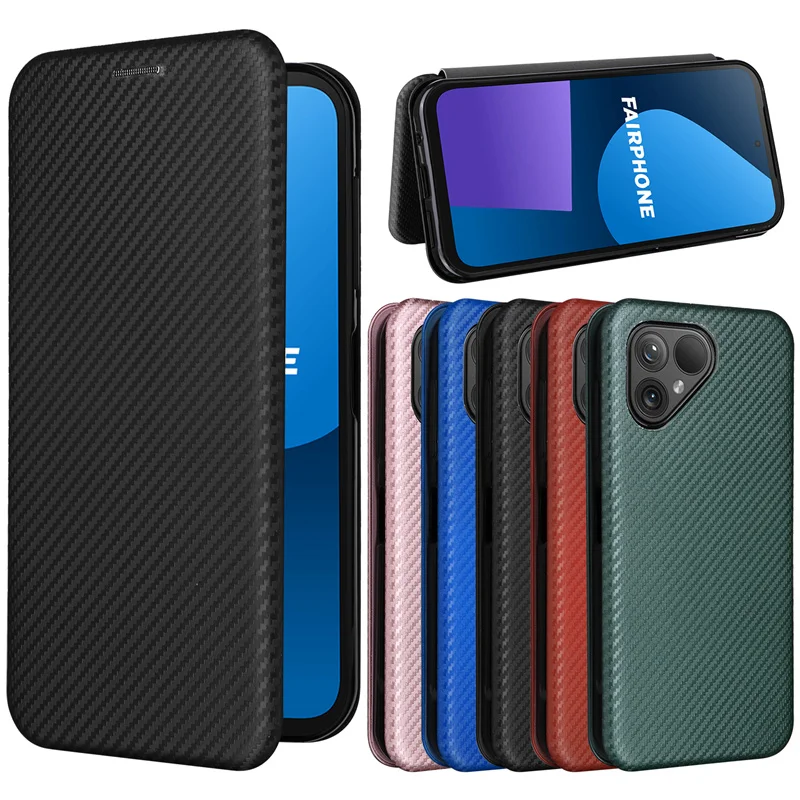 For Fairphone 5 Luxury Flip Carbon Fiber Skin Magnetic Adsorption Protective Case For Fairphone5 Fairphone Smartphones Phone Bag