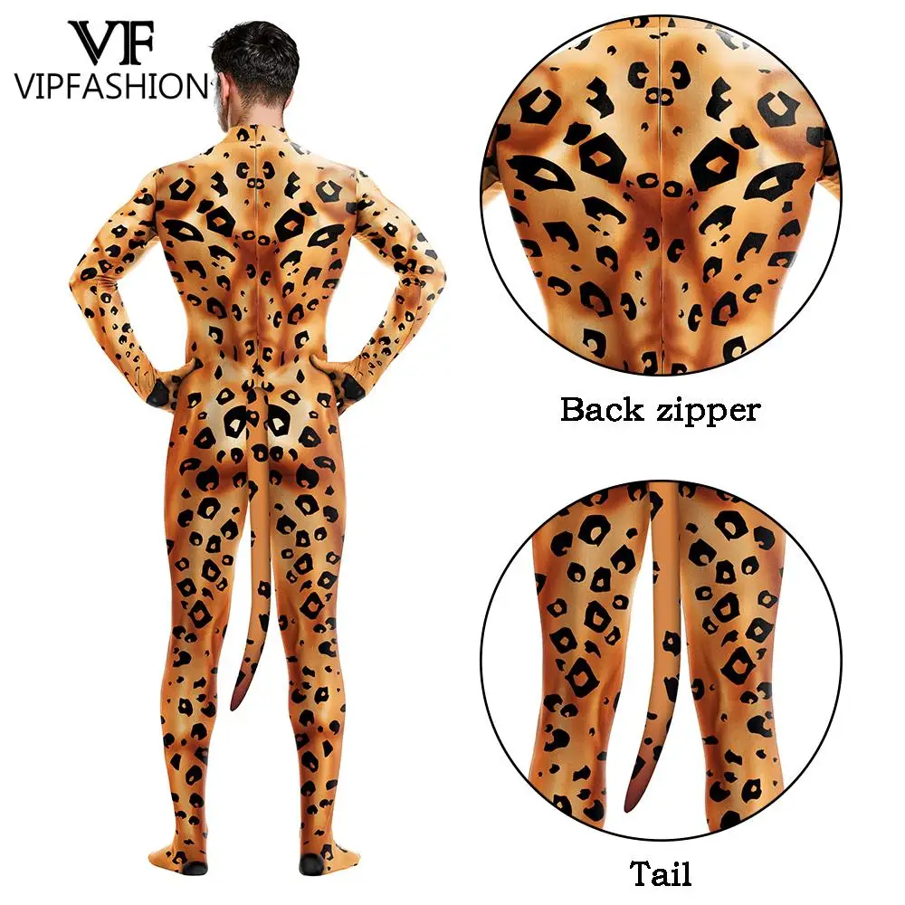 VIP ปกแฟชั่น Leopard Jumpsuit ผู้หญิงผู้ชาย Zentai บอดี้สูทชายชุดผู้ใหญ่ Fox Snake พิมพ์ Bodysuit