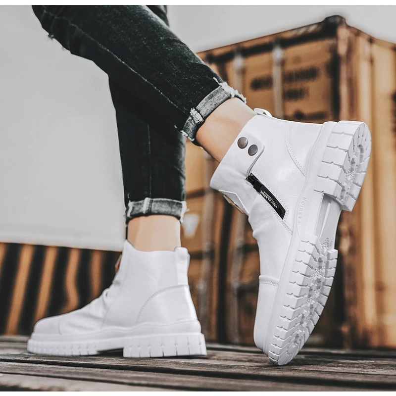 

Men's Fashion Retro Style Large-sized Flat Mid-top High-quality Brand Original Lace-up All-season Round Toe Work Boots