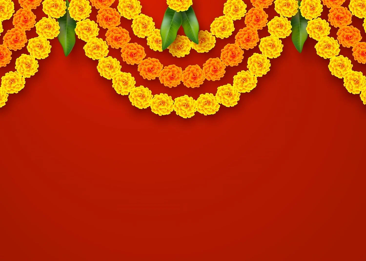 Ndian Backdrop Green Banana Leaf Marigold Garlands India Pooja Traditional Red Background Backdrop Indian Party Decorations