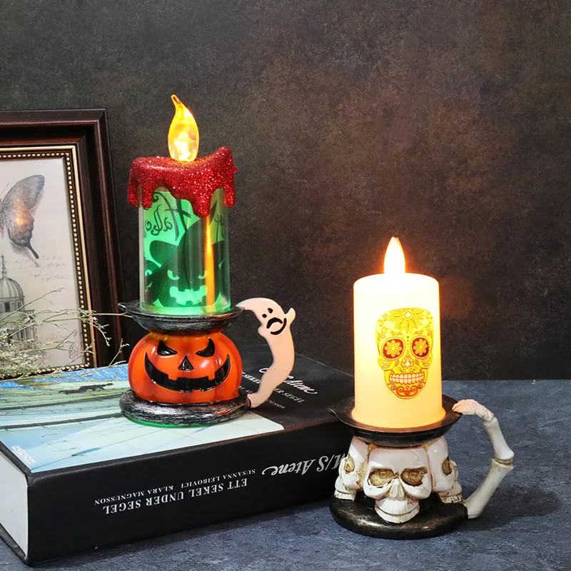 Esqueleto Abóbora Candle Lights, Halloween Decoração Props, LED Iluminado Velas, Holiday Atmosfera Decorações, Pequeno Presente, Novo