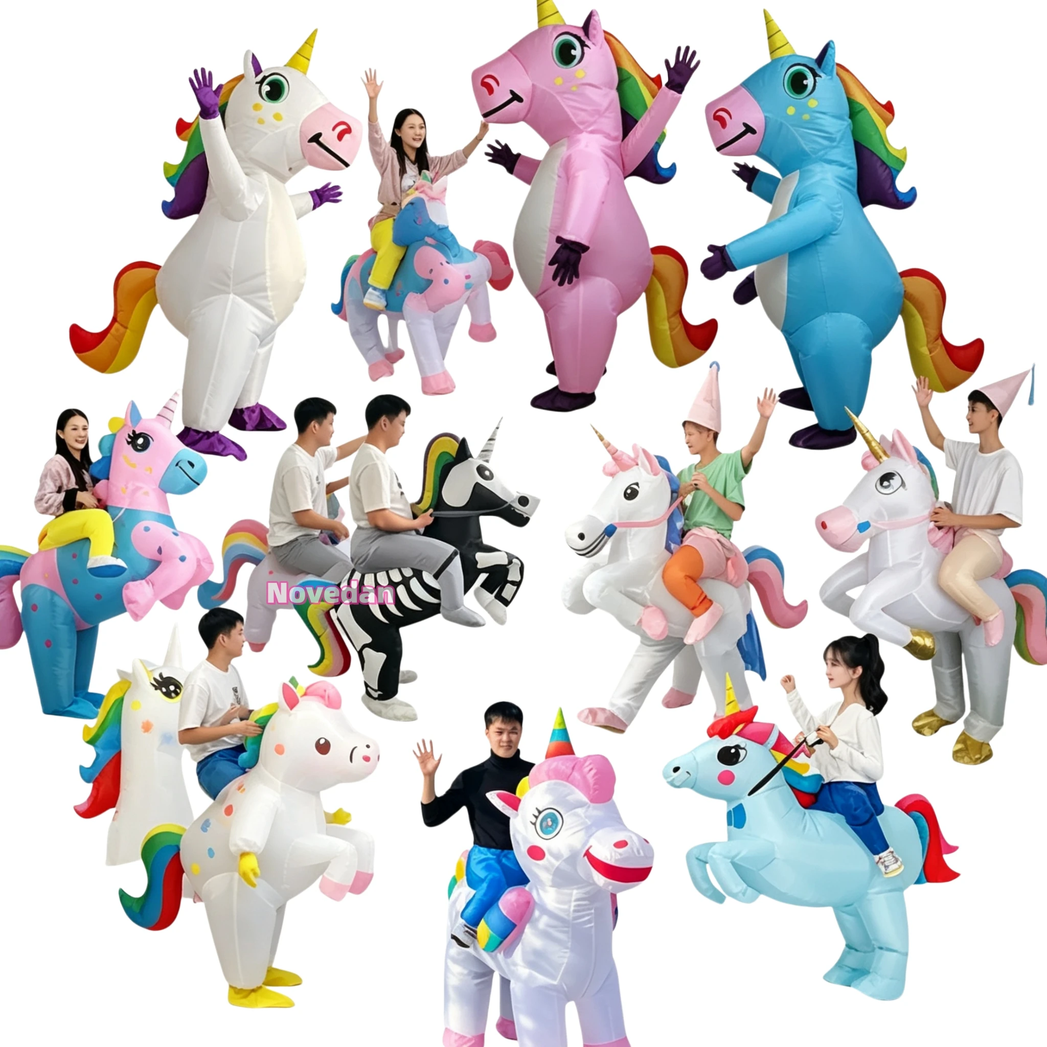 Aufblasbares Einhorn-Kostüm für Erwachsene und Kinder, Ganzkörperanzug, aufblasbares Tier-Rollenspiel-Outfit, Halloween-Party-Auftritts- und Festivalanzug