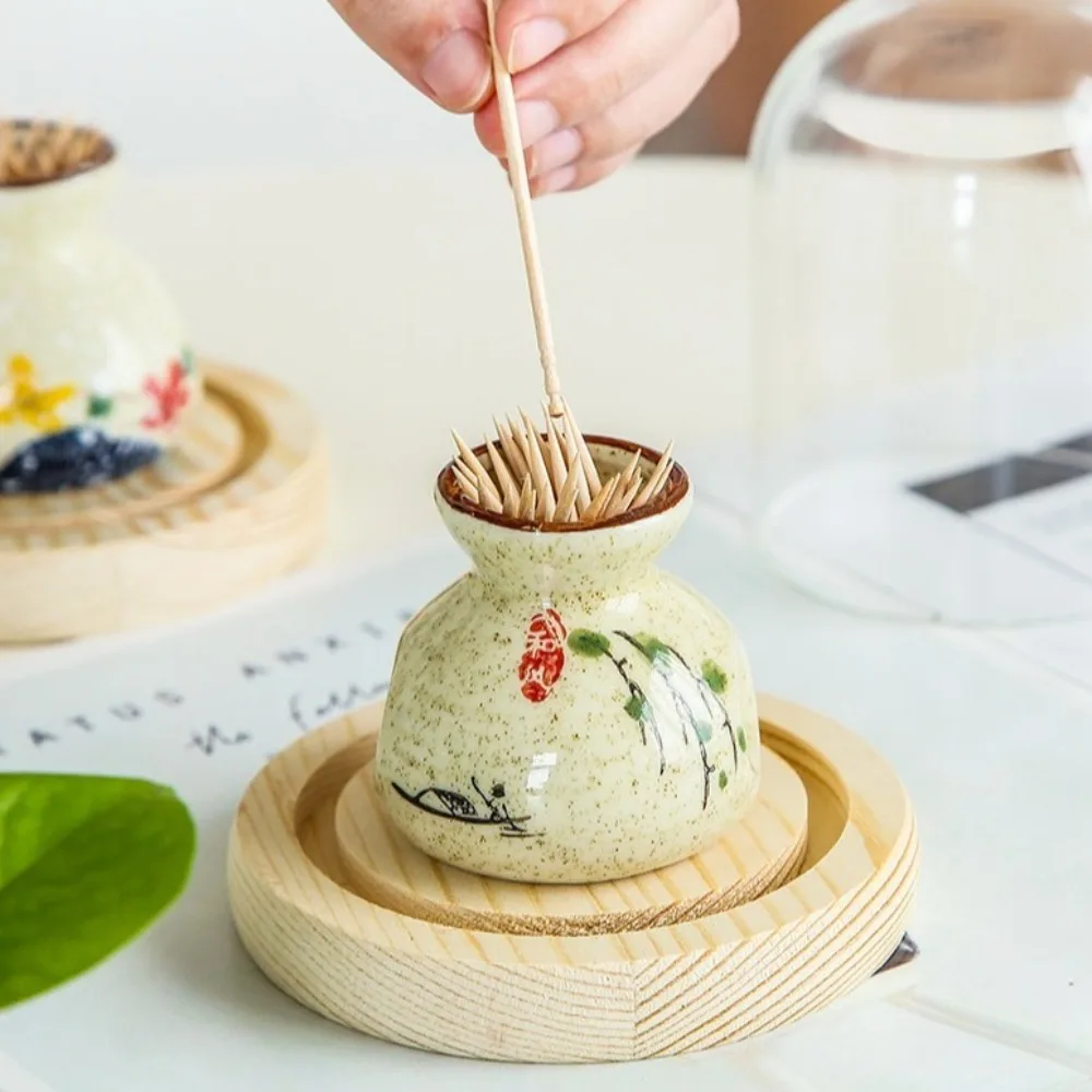 

Retro Ceramic Toothpick Holder New Chinese Style Delicate Cotton Swab Storage Jar Mini Light Luxury Toothpick Dispenser