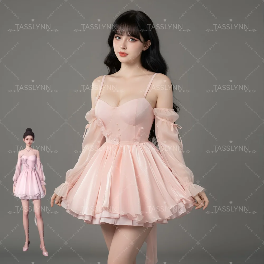 

Костюм для косплея Love and Deepspace Heroine Attire: розовое платье с цветочным декором, мини-платье А-силуэта для косплея и повседневной носки