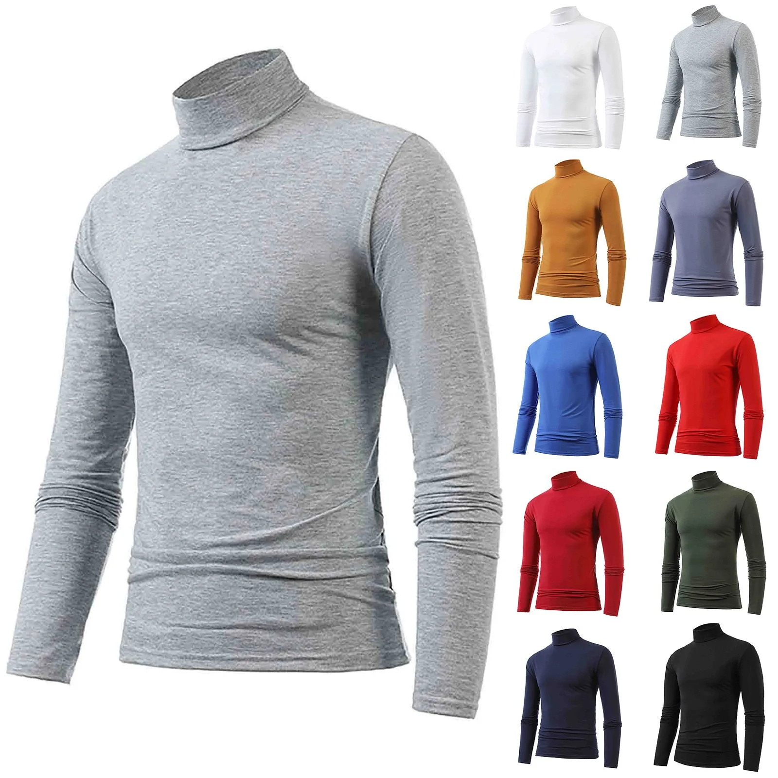 Men's Winter Thermo Underwear Casual Base Layer Slim Turtleneck Long Sleeve Tops Pullover T-Shirt Elastic Clothing Pajamas