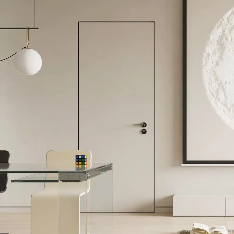 

Minimal frameless invisible door custom extremely narrow frame indoor aluminum wood wall integrated paint door secret