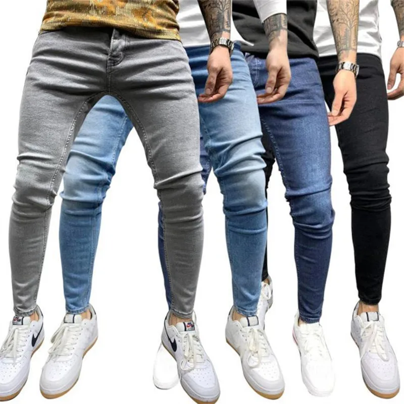 

Y2K Mens Stretchy Ripped Skinny Stretch Jeans Men's Cargo Pants Destroyed Hole Slim Fit Denim High Quality Hip Hop Men trousers