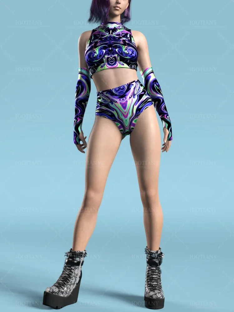 

.Fashion Colorful Cute Monster Jumpsuit Women Art Graffiti Bodysuit Halloween Carnival Party Role Playing Exposed Belly Swimsuit
