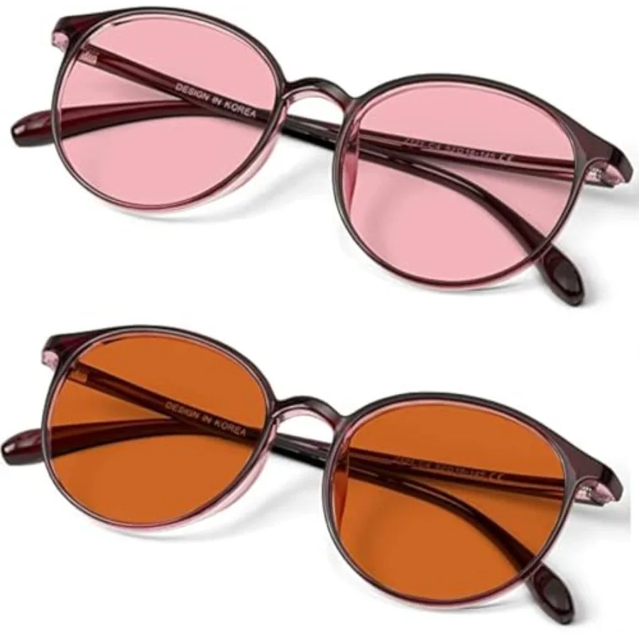 

BRADDELL Indoor FL-41 Rose and Outdoor FL-60 Brown Tinted Migraine Light Sensitivity Glasses for Fluorescent LED Glare, Photoph