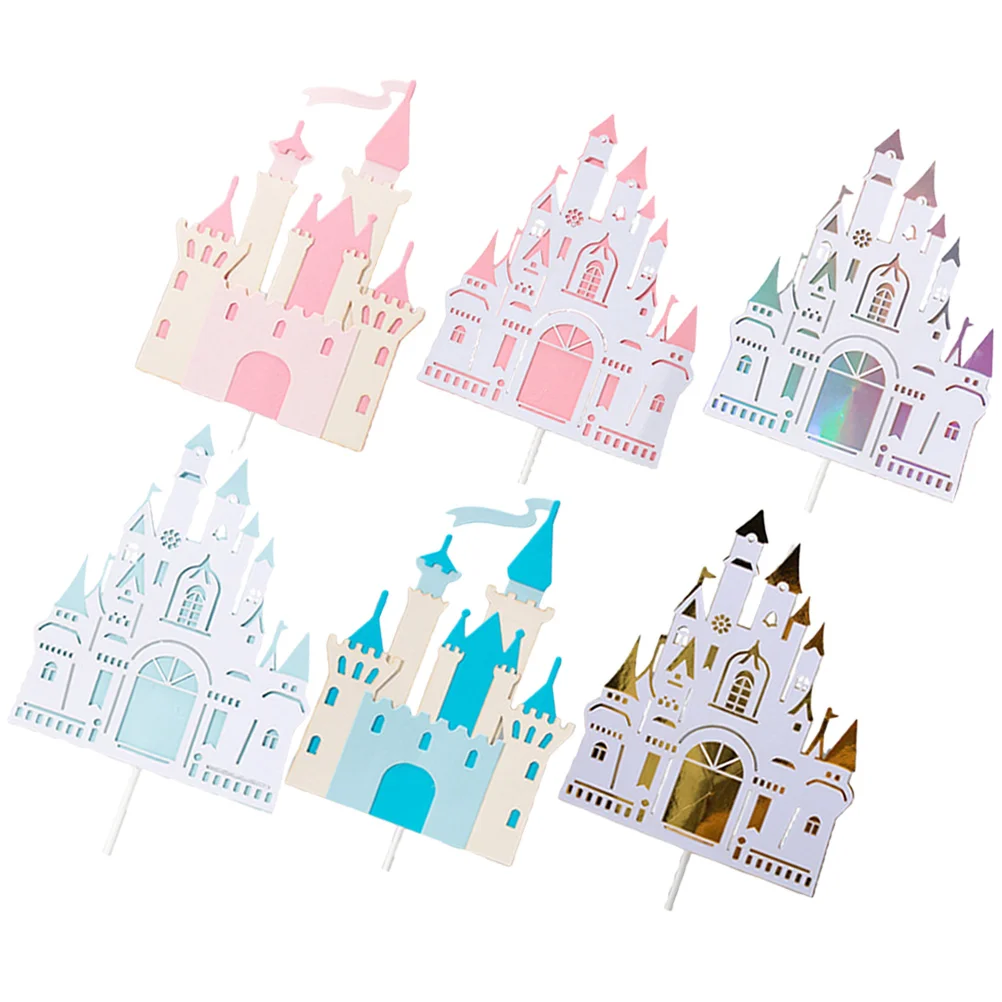 

6 Pcs Castle Cake Insert Kids Ornament Decorations Birthday Paper Girls Cupcake Child